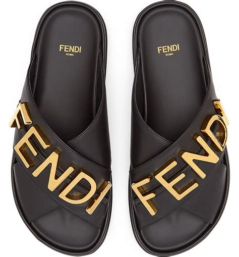 fendi logo flocked leather slides|fendi slide sandals.